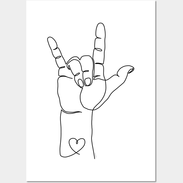 I Love You ASL Sign Hand Language Minimalist Line Art Wall Art by DoubleBrush